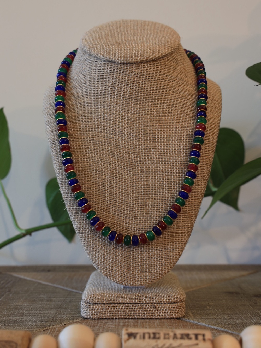 Saffron Sea • Handmade Multicolor Glass Bead Necklace — Bold Blue, Green & Red